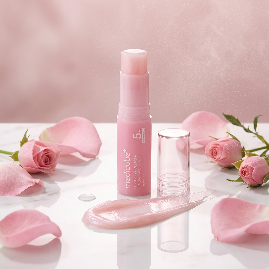 Medicube PDRN Pink Collagen Volume Multi Balm with pink petals